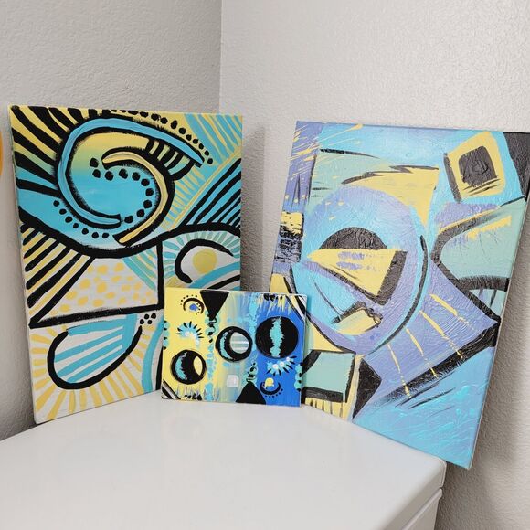 Original Painting Canvas Abstract art Design Floating Atmosphere Set of 3 Modern - Picture 15 of 15